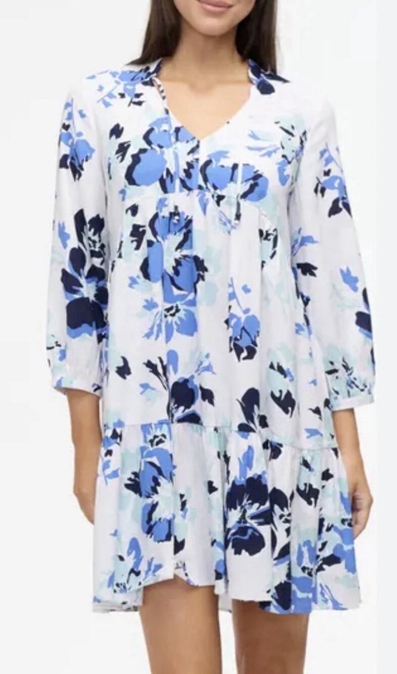 Ellen Tracy Floral Tiered Babydoll Dress Blue Women’s M